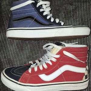 Vans High-Top Sneakers in Red, Blue, Black and White